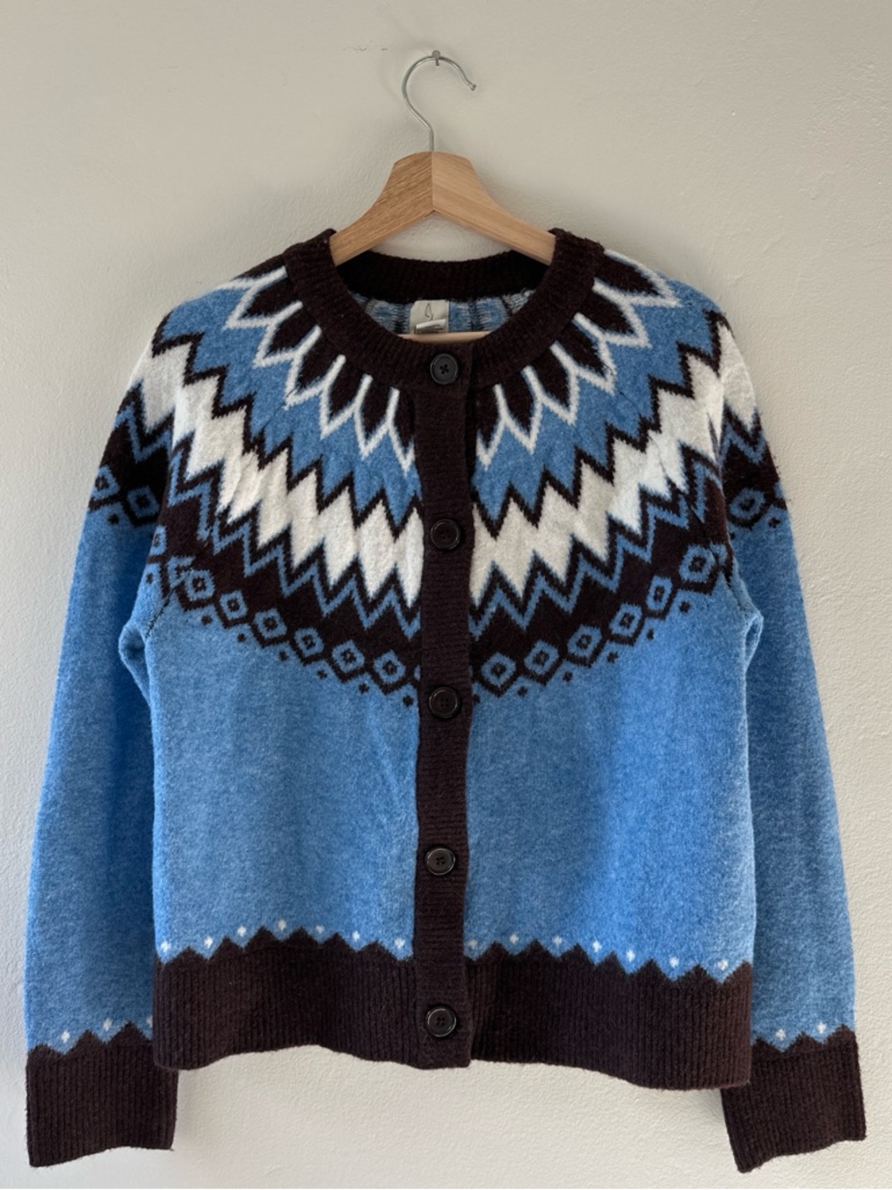 Joie Brown and Light Blue Knit Button Cardigan